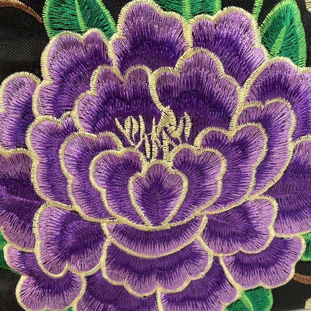 Embroidered Purse Pocketbook Bag Black Purples Tan New without Tags - Picture 9 of 9